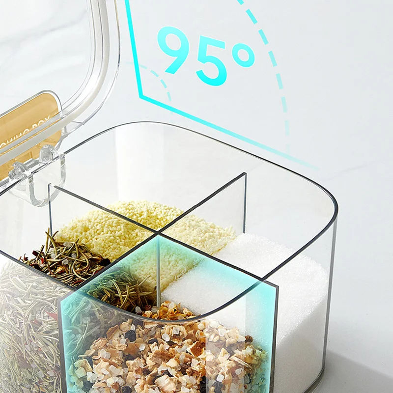 4-Grid Spice Storage Box – Multi-Section Seasoning Organizer with Spoon
