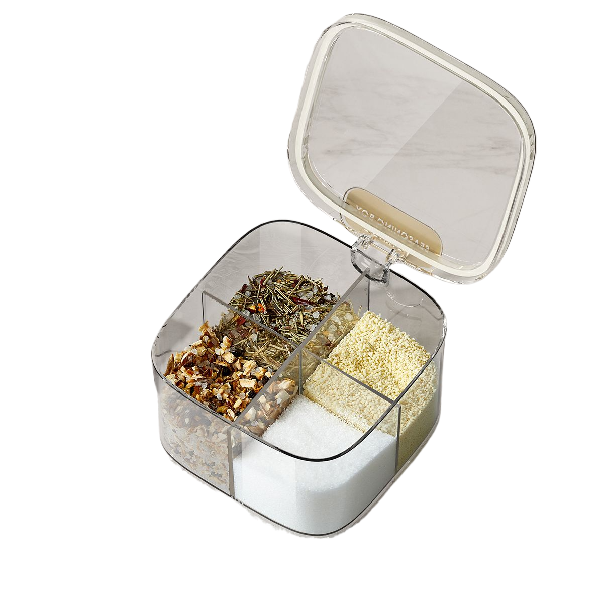 4-Grid Spice Storage Box – Multi-Section Seasoning Organizer with Spoon