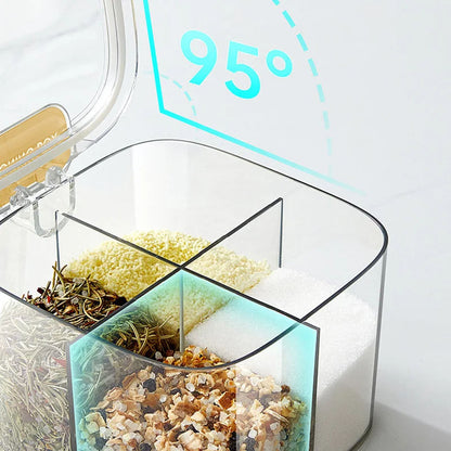 4-Grid Spice Storage Box – Multi-Section Seasoning Organizer with Spoon