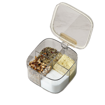 4-Grid Spice Storage Box – Multi-Section Seasoning Organizer with Spoon