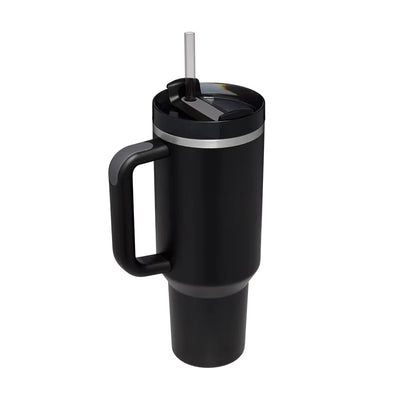 40oz black Tumbler with Handle & Straw
