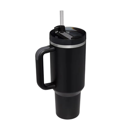 40oz black Tumbler with Handle & Straw