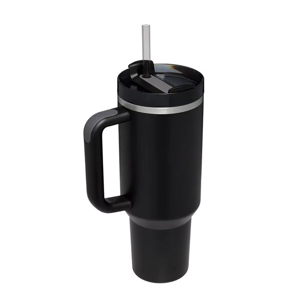 40oz black Tumbler with Handle & Straw