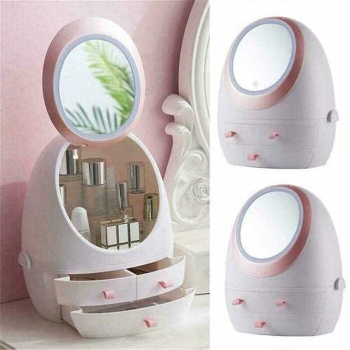 Oval Mirror Cosmetic Storage Organizer