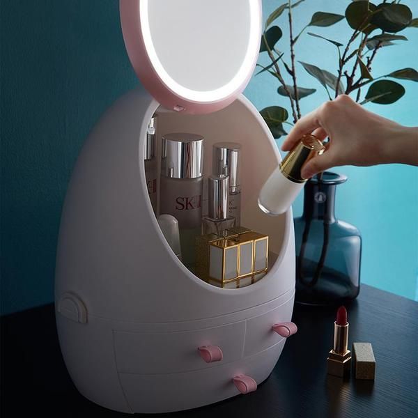 Oval Mirror Cosmetic Storage Organizer