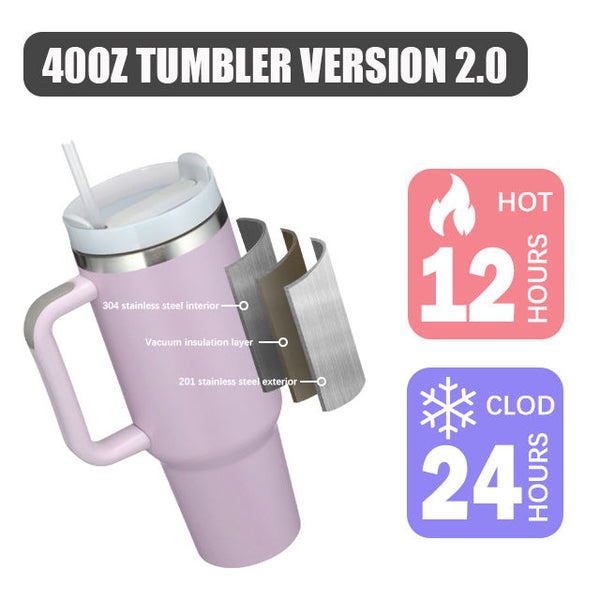 Original 40oz pink Tumbler with Handle & Straw
